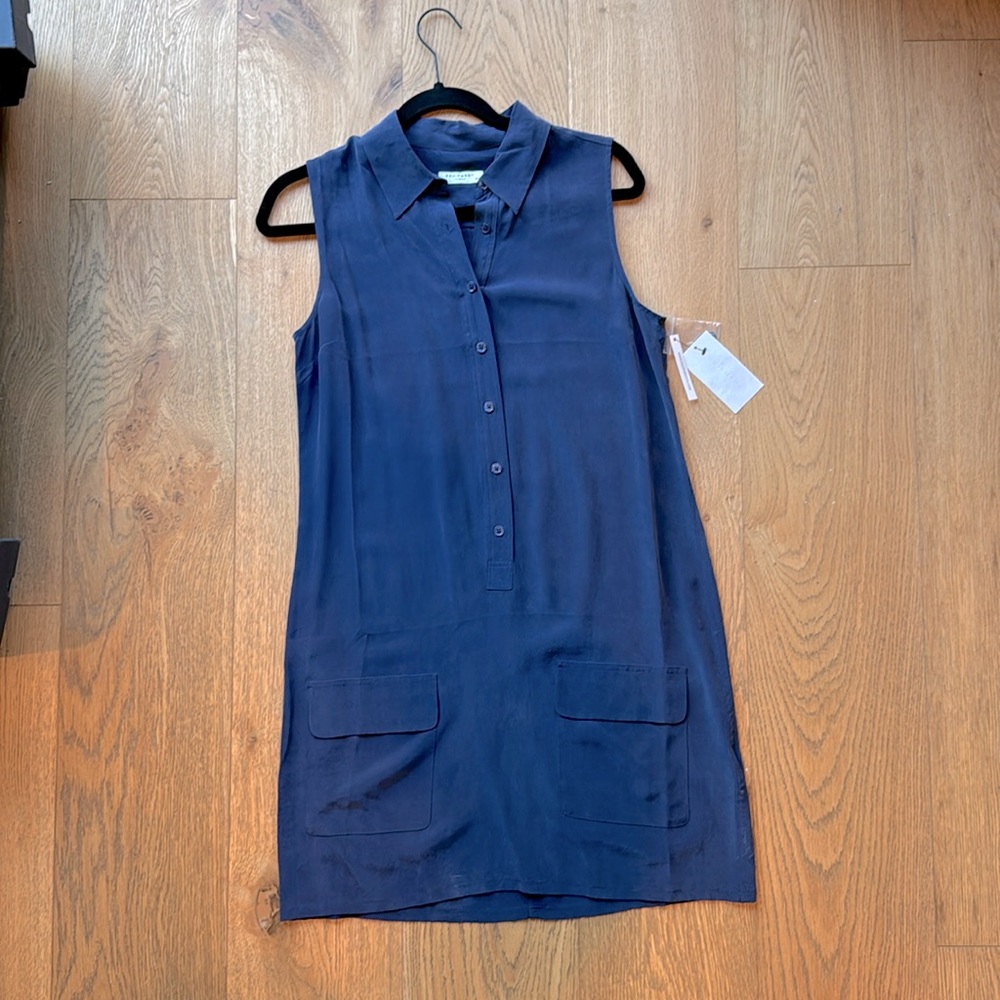 Navy blue silk shift dress - Small